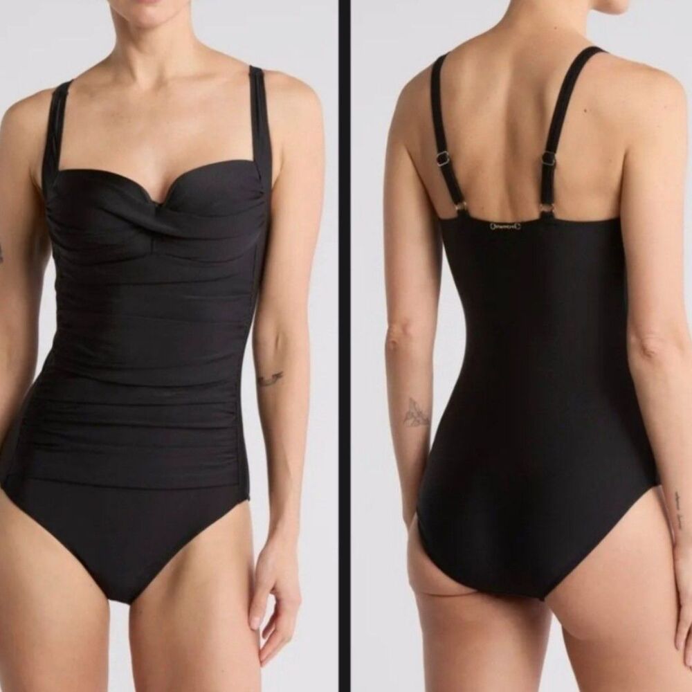 Betsey Johnson 1PC Bandeau Swimsuit w/Twist Cup & Front Black Sz XL